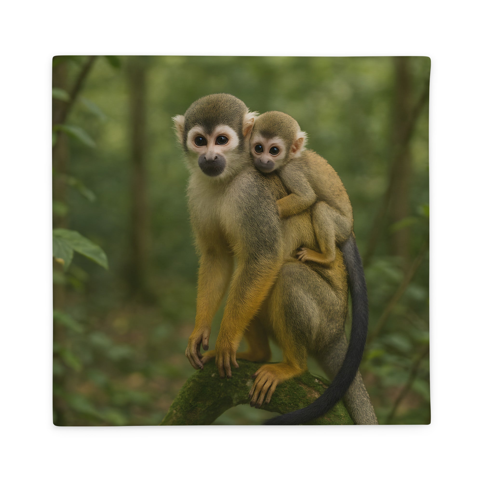 Kissenbezug mit Totenkopfäffchen Motiv auf weißem Hintergrund