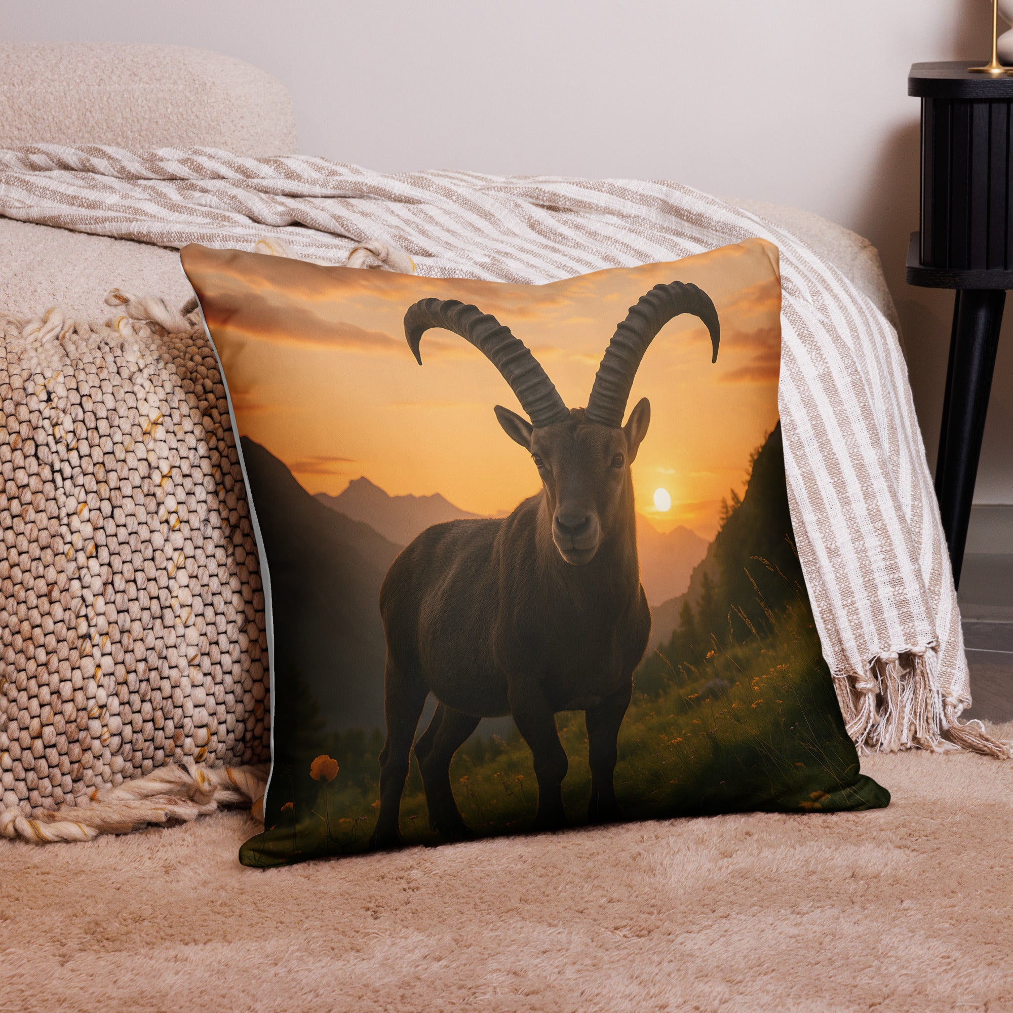 Kissenbezug mit majestätischem Steinbock im Alpenstil