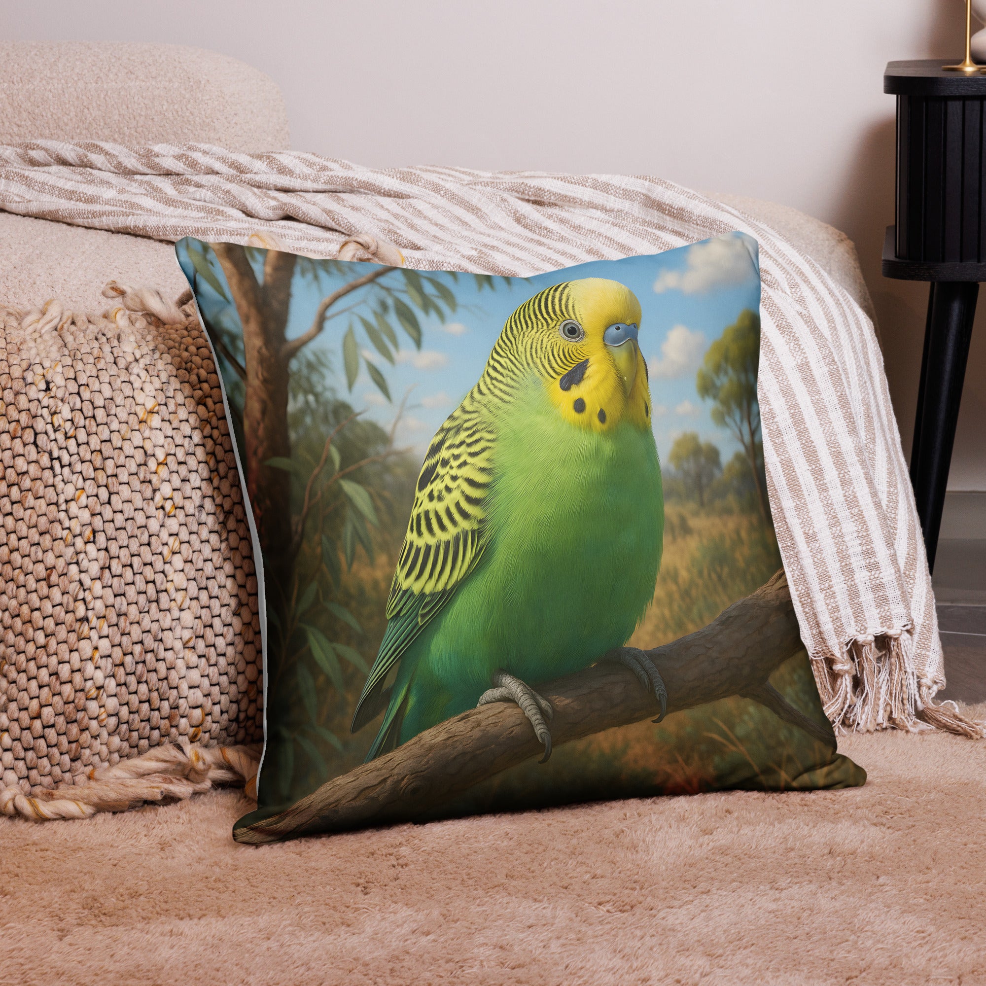 Kissenbezug mit verdecktem Reißverschluss – Wellensittichdesign