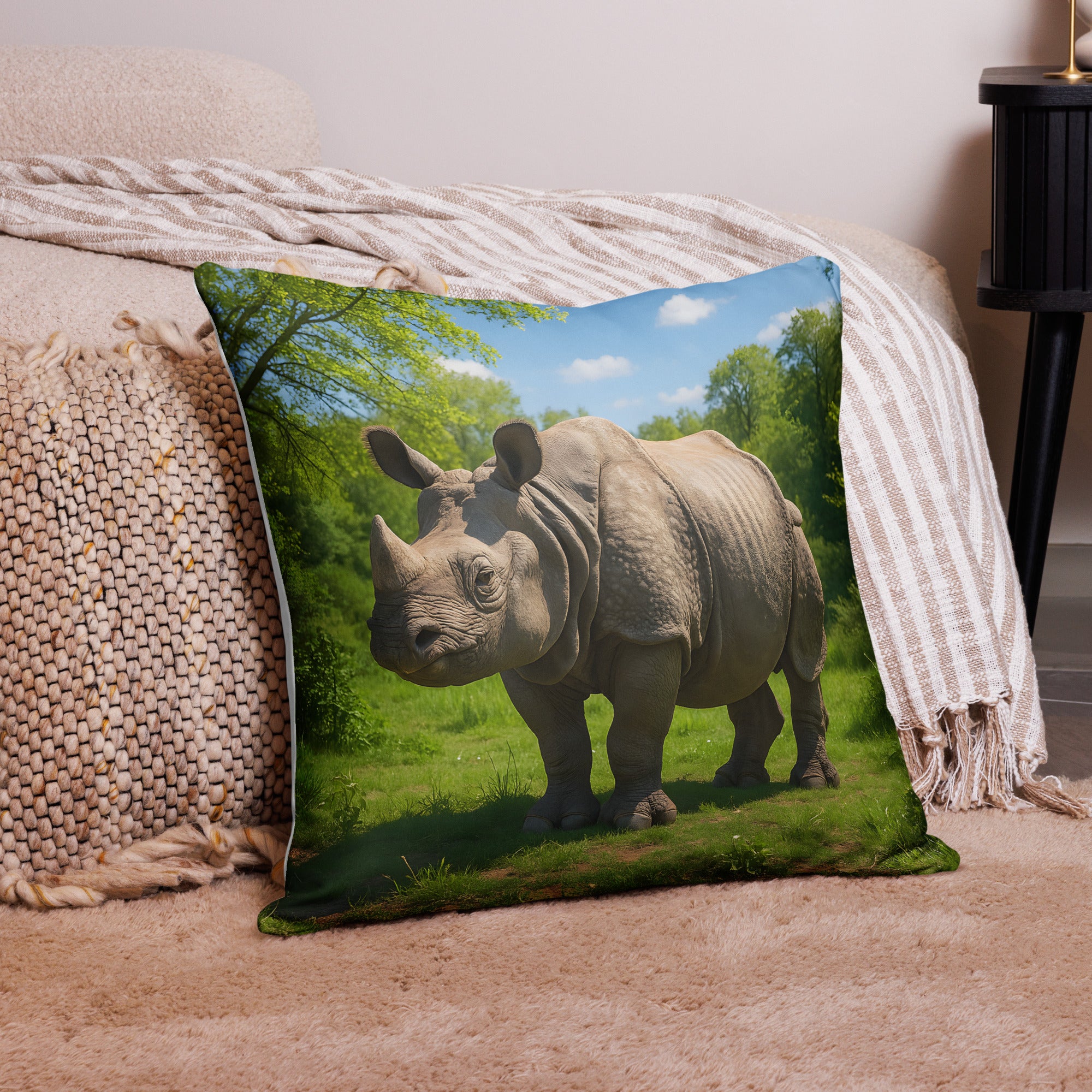 Kissenbezug mit verstecktem Reißverschluss – Nashornmotiv