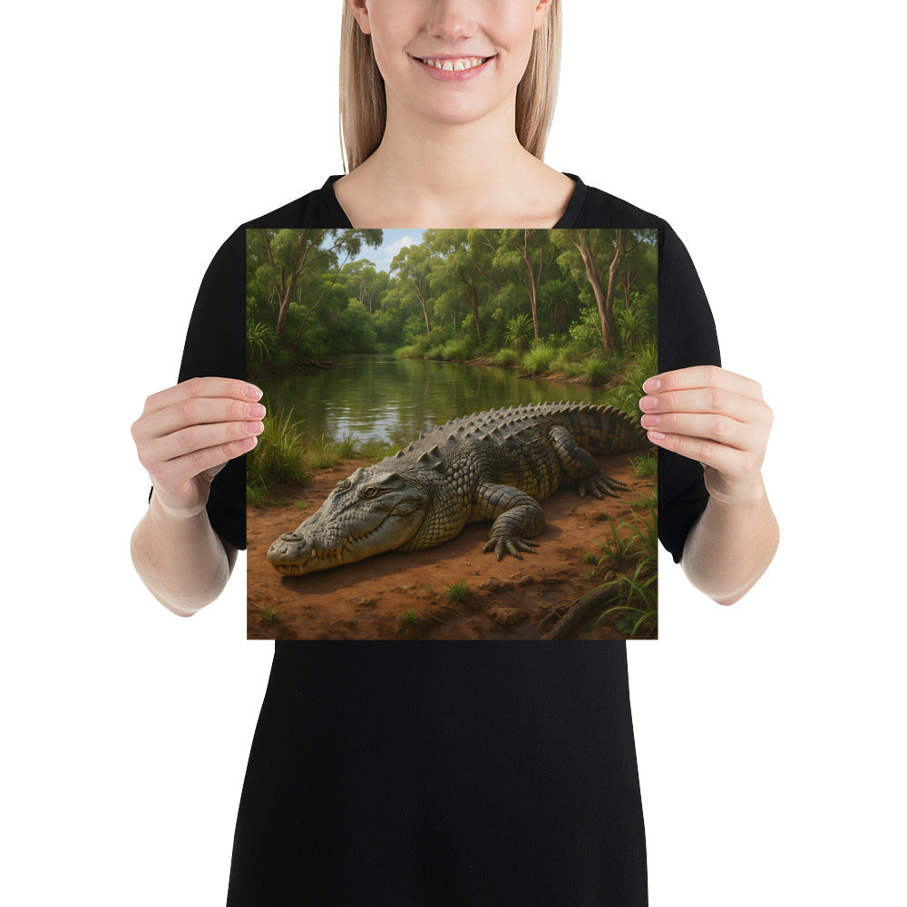 Krokodil-Wandposter als Deko im Wohnzimmer – moderne Naturwandkunst