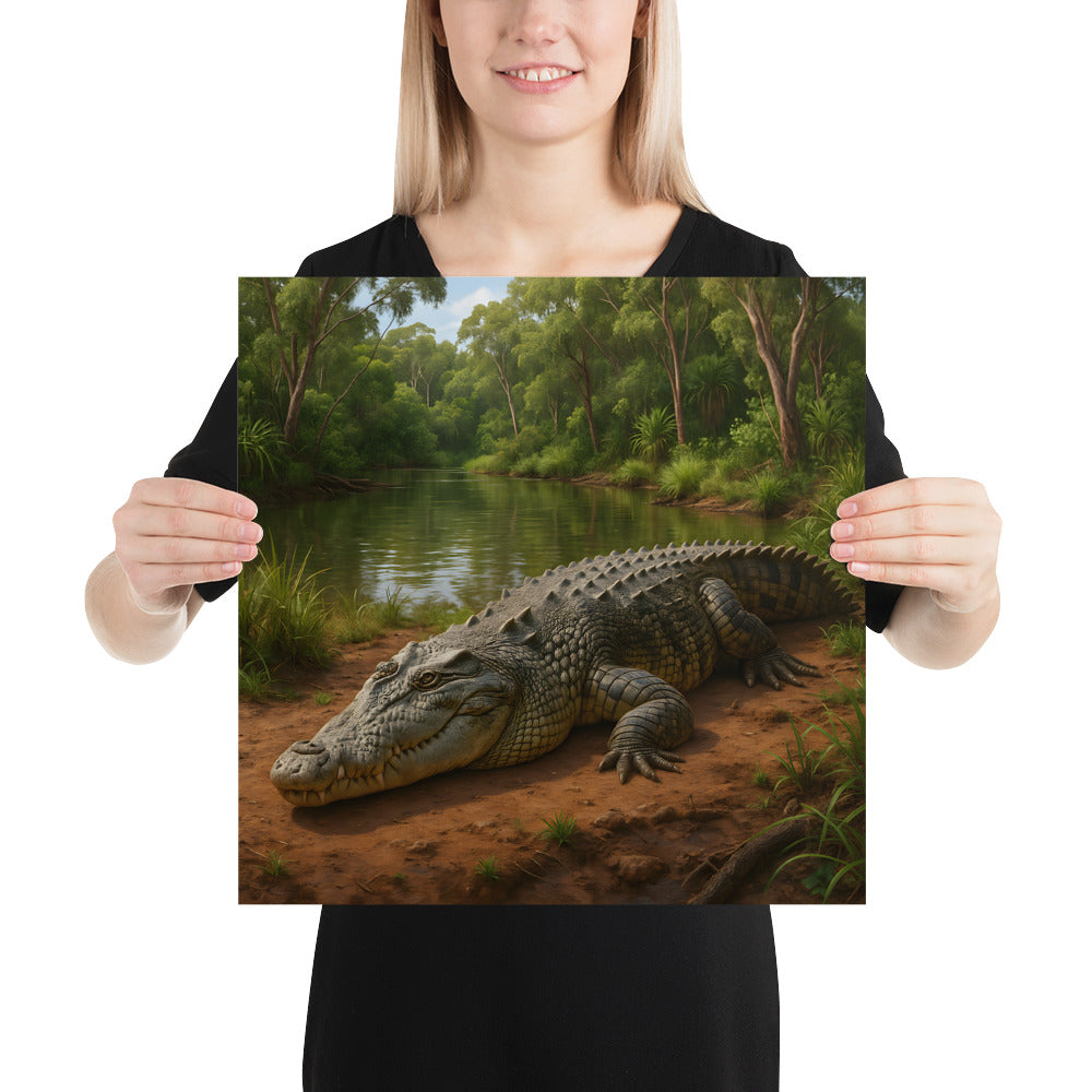 Krokodil Poster vor weißem Hintergrund – hochwertiger Kunstdruck auf Premiumpapier