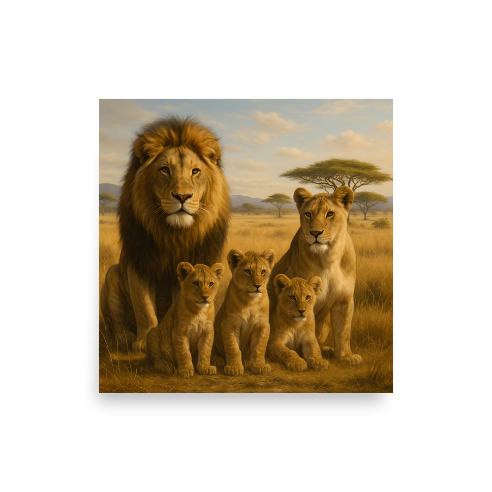 Löwenposter als Wanddekoration im modernen Wohnzimmer