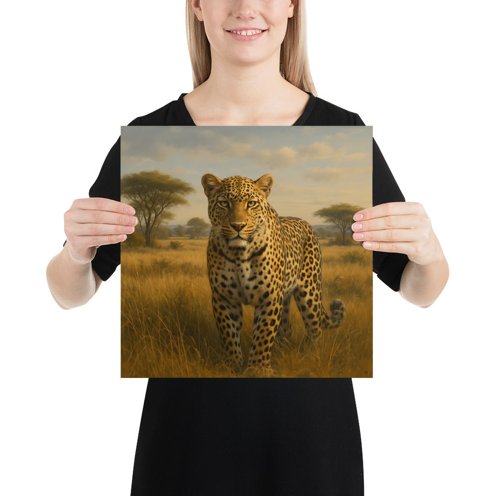 Leopardenposter an weißer Wand – modernes Wildtiermotiv