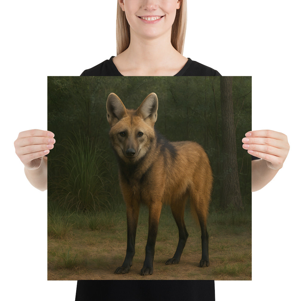 „Mähnenwolf steht im hohen Gras – detailreicher Kunstdruck als Poster“