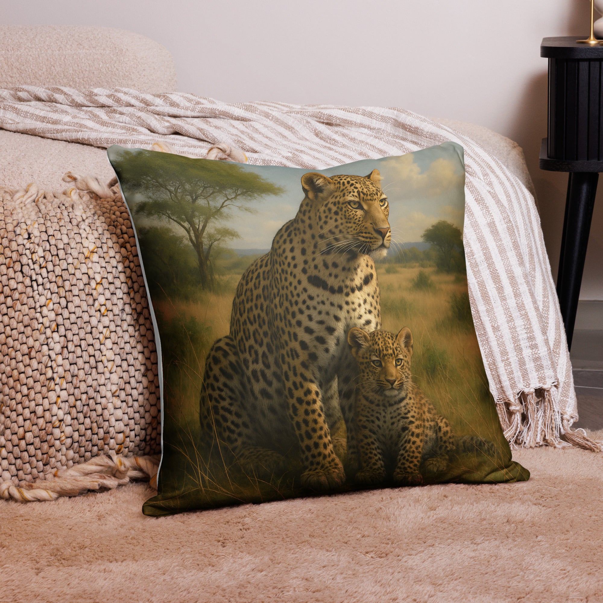 Maschinenwaschbarer Leoparden-Kissenbezug in modernem Wohnzimmer