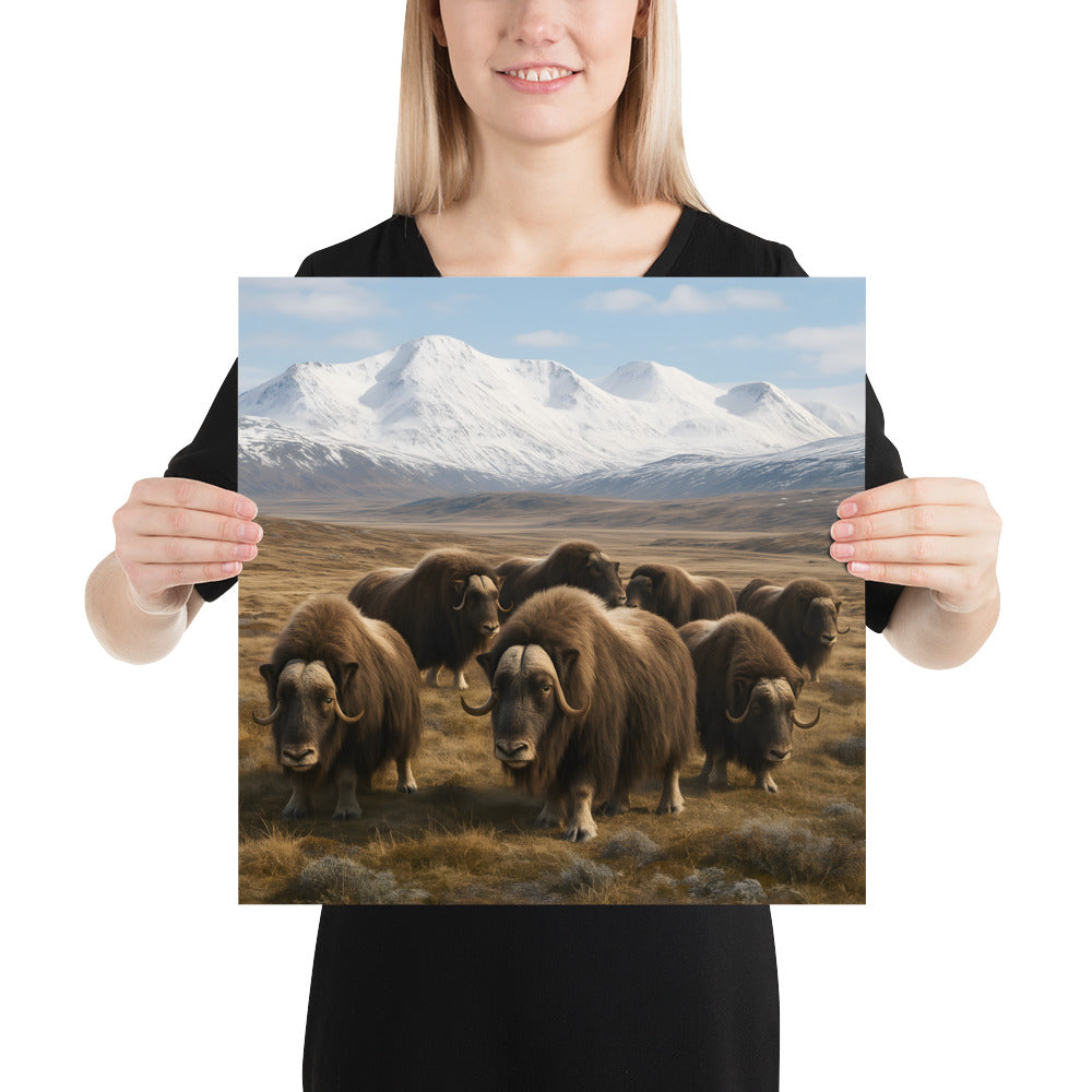 “Minimalistisches Tierposter: Moschusochse für Wohnzimmer oder Büro”