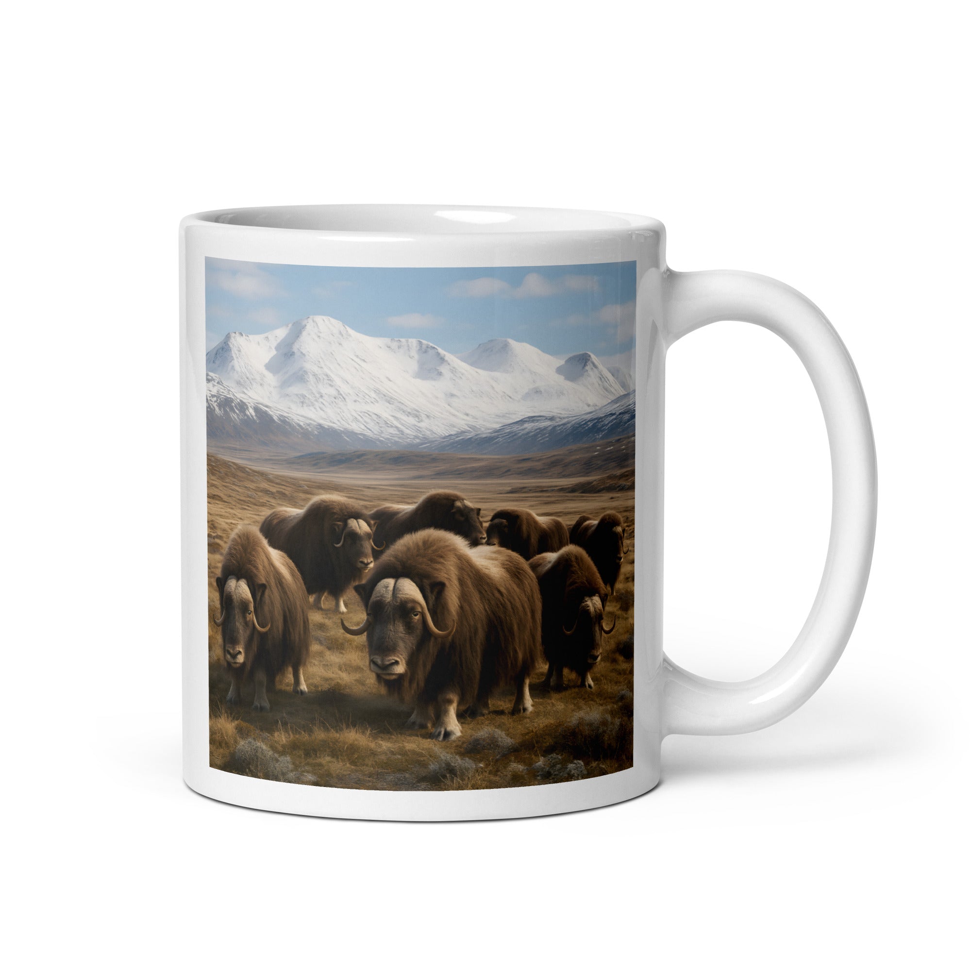 Moschusochsen Kaffeetasse aus Keramik – Seitenansicht, 11oz