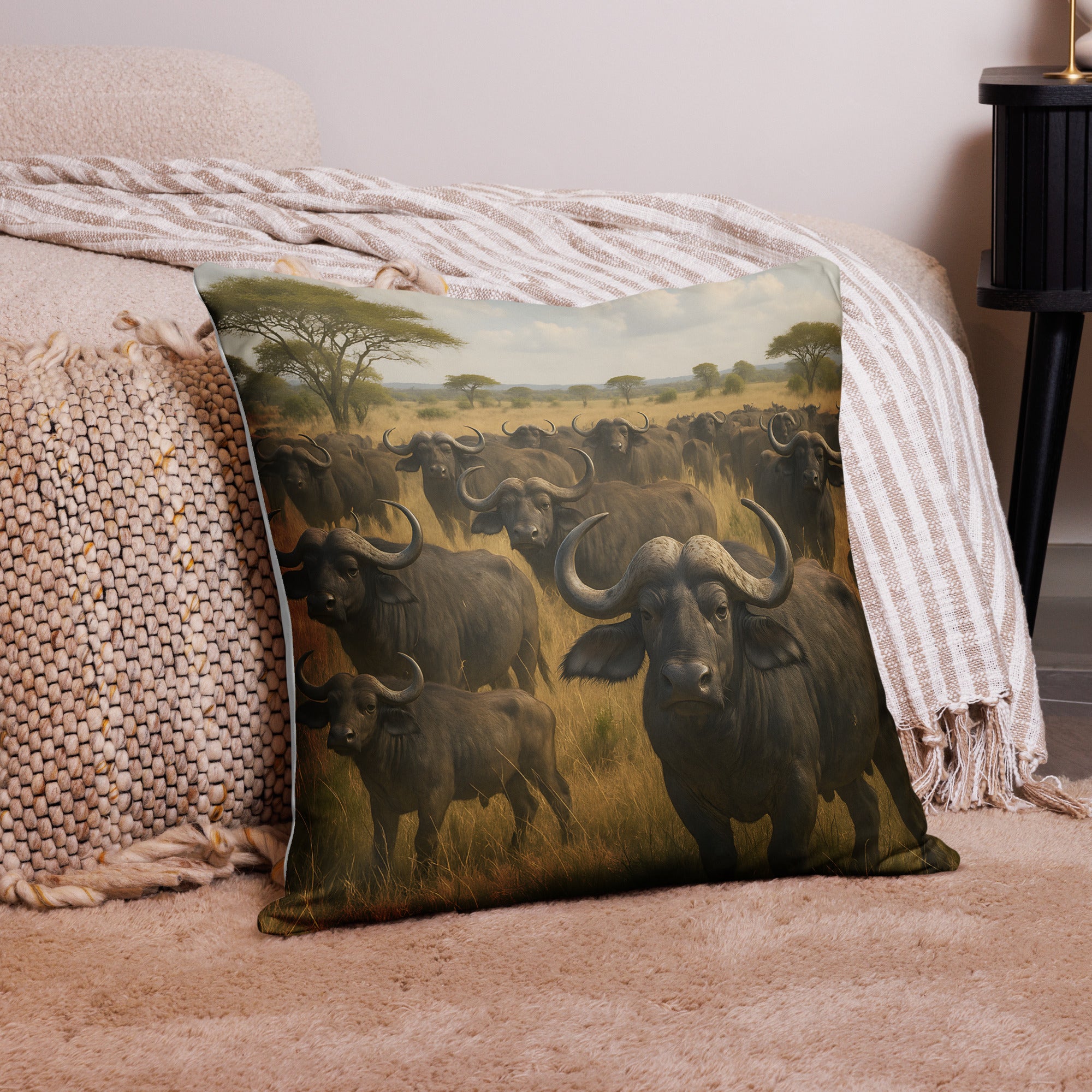 Nahaufnahme Stofftextur Waldbüffel Kissenbezug aus Polyester