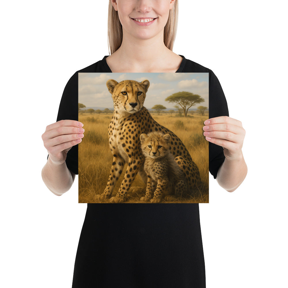 Nahaufnahme des Gepard Posters mit sichtbarer Papierstruktur und brillanten Farben