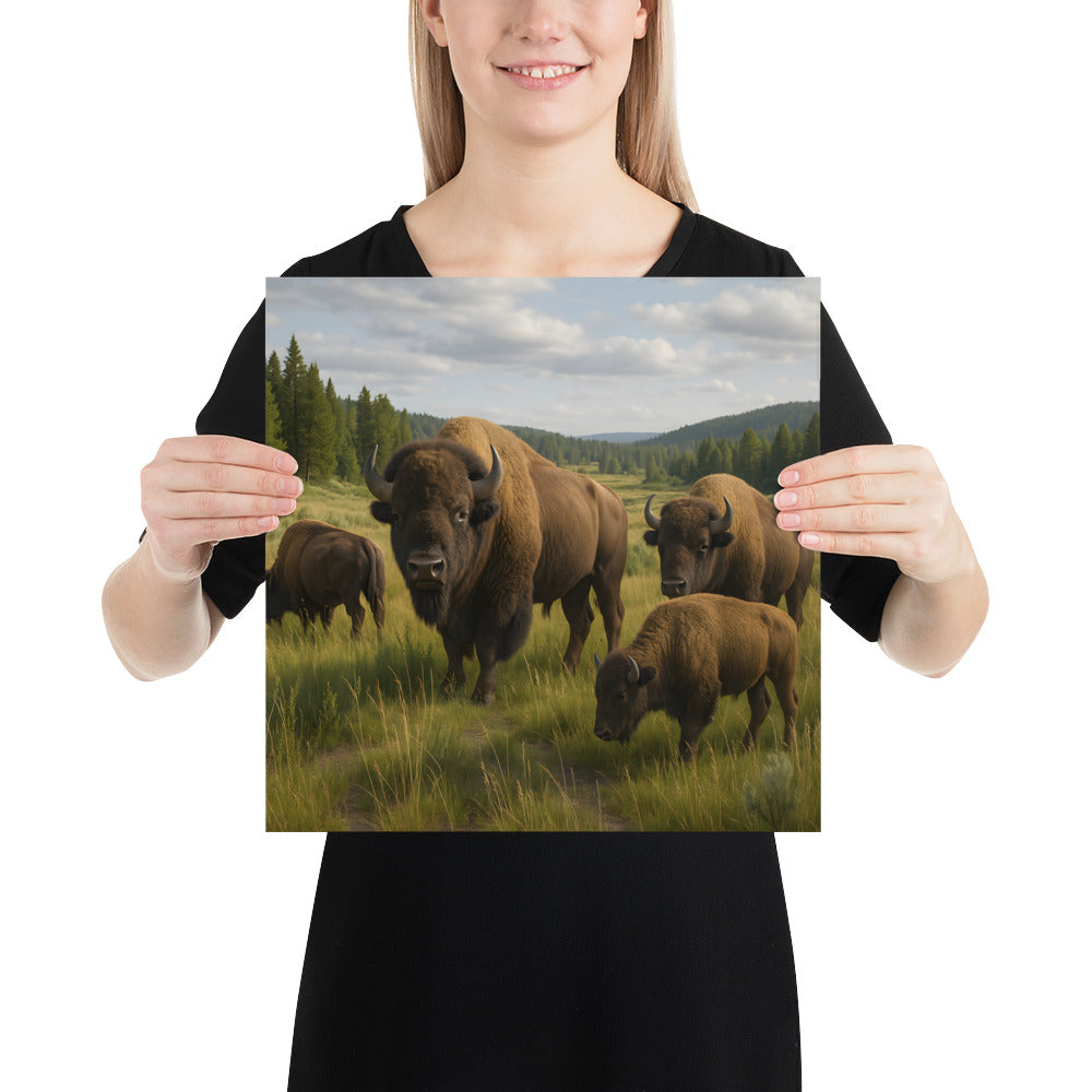 Naturposter mit Bison in earthy tones für Wohnzimmer Wanddeko