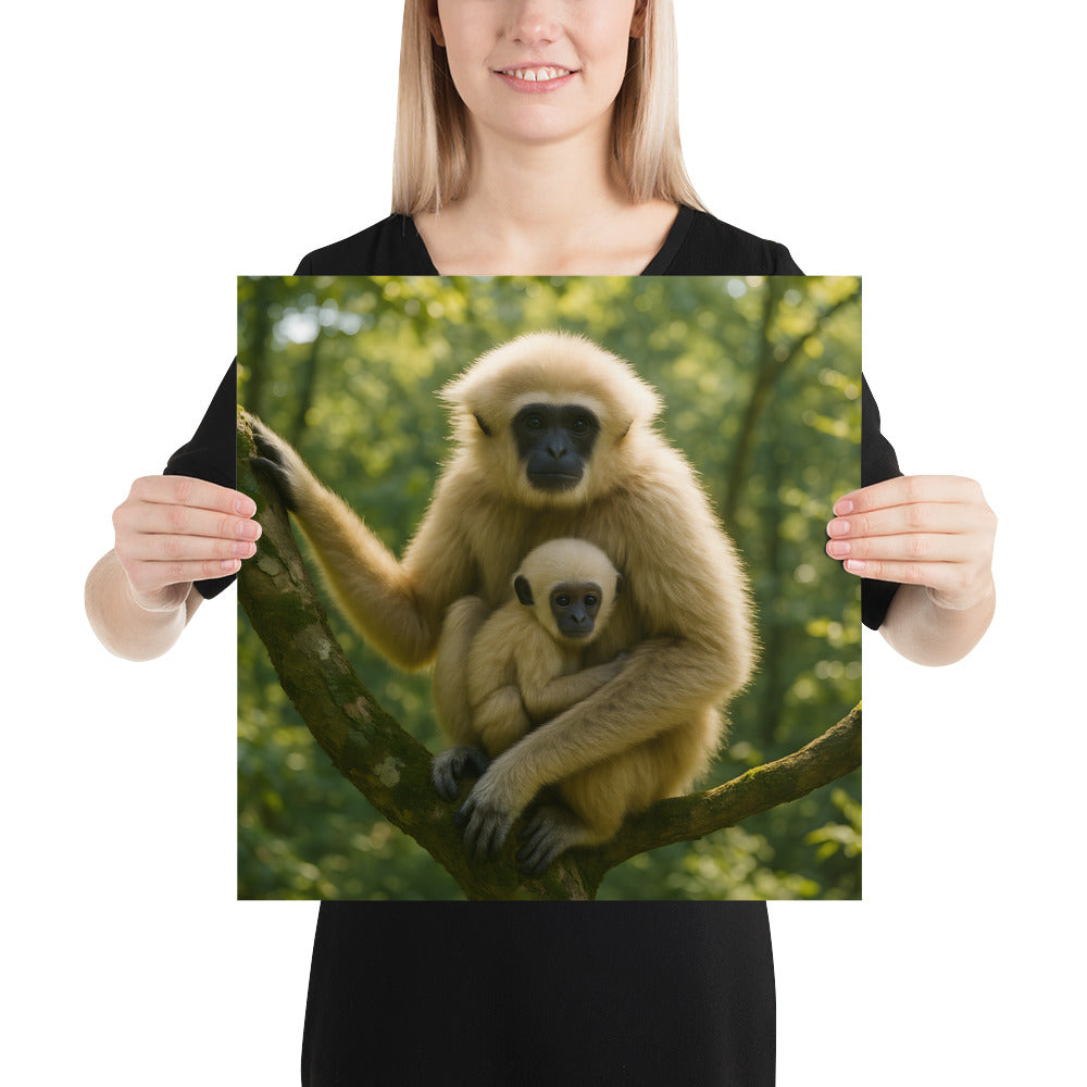 Naturposter mit Weißhandgibbon auf japanischem Premiumpapier