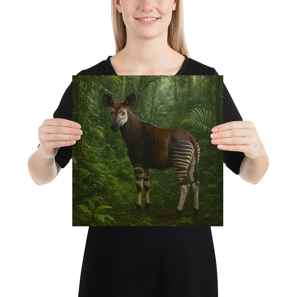 Okapi Poster auf weißem Hintergrund – hochwertiger Kunstdruck auf japanischem Papier