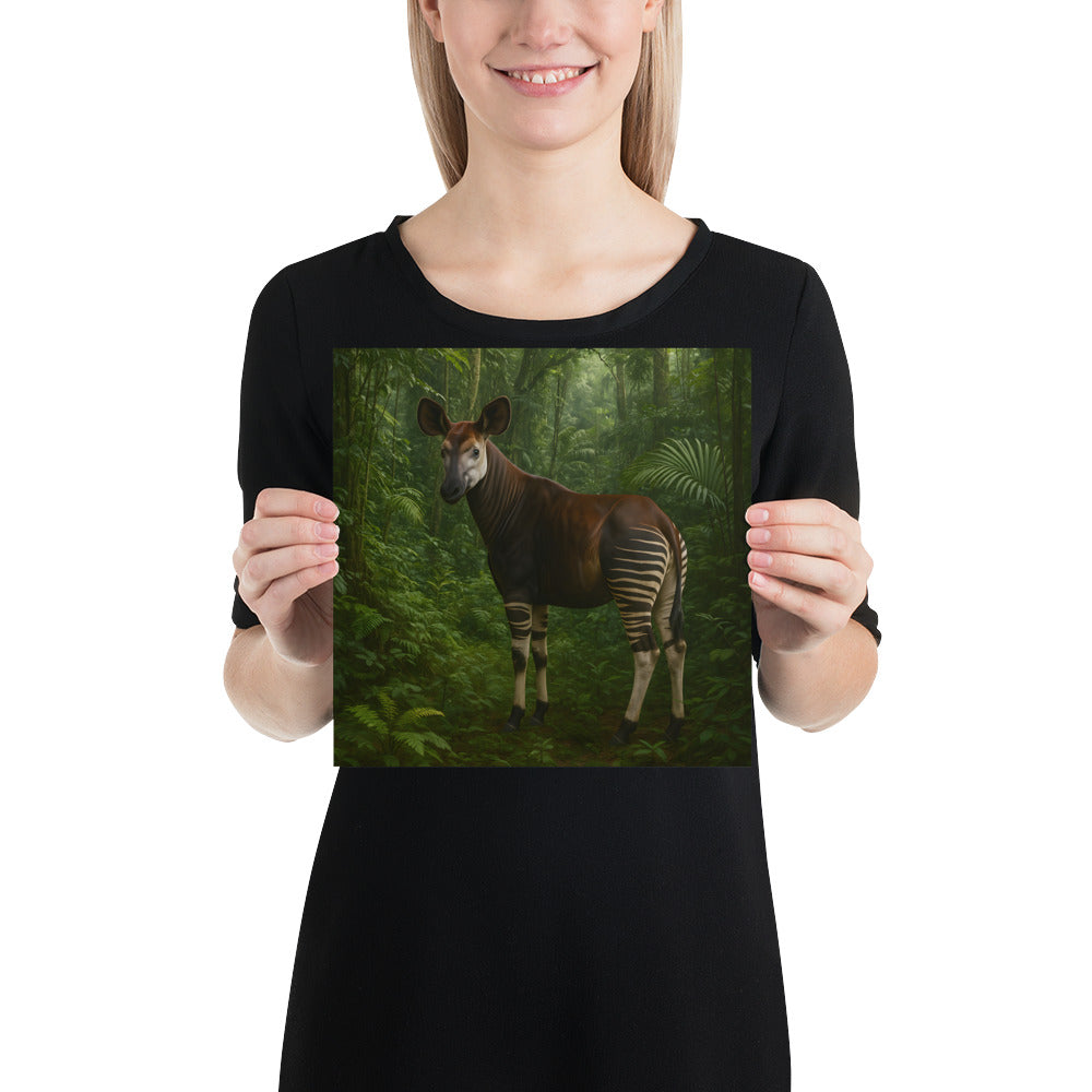 Okapi Wandposter im Wohnzimmer gerahmt – natürliche Tierkunst Dekoration