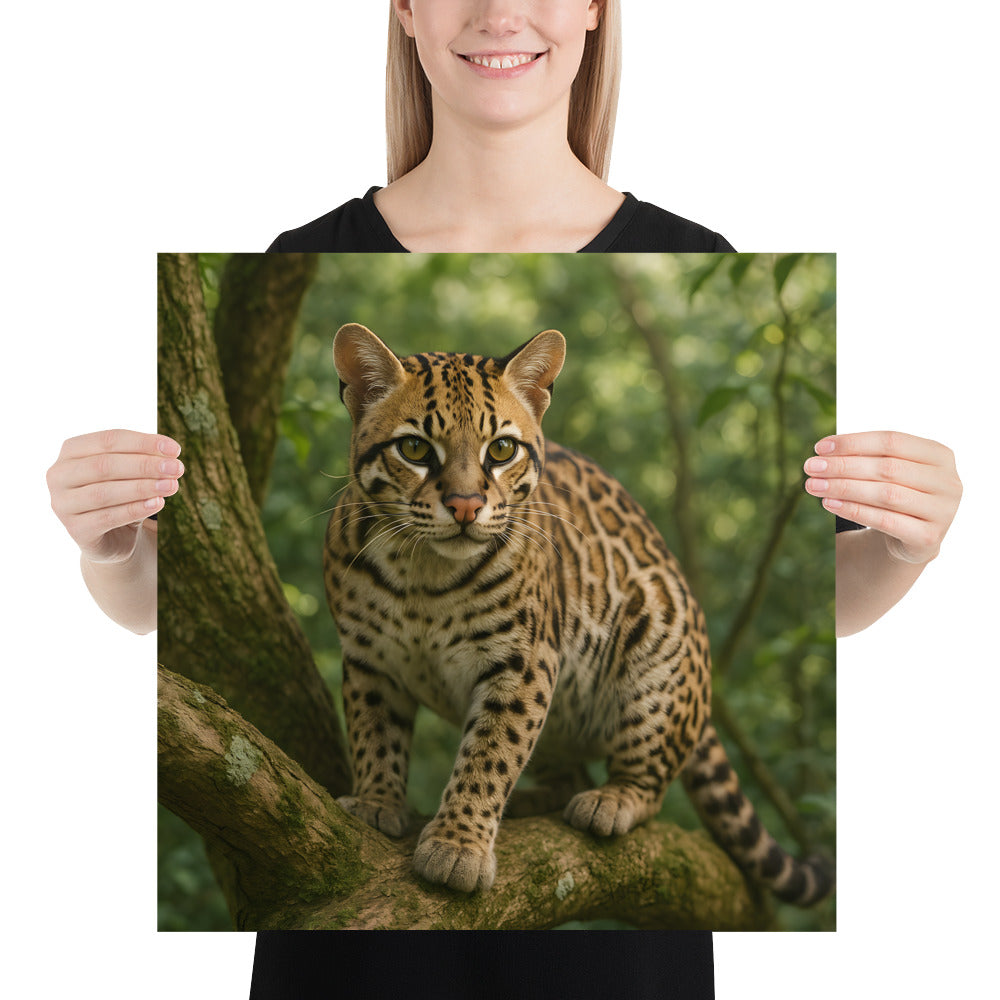 „Ozelot Poster als hochwertiger Natur-Kunstdruck auf weißem Hintergrund.“