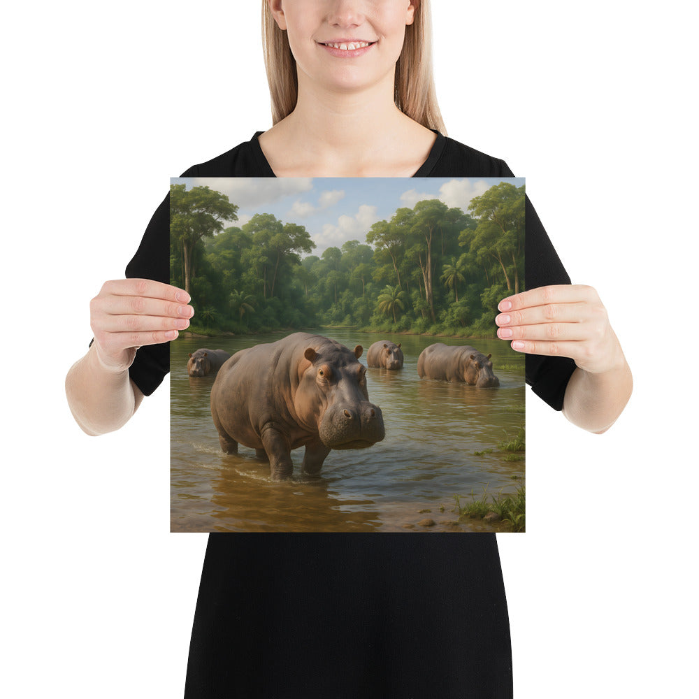 Poster mit Flusspferdmotiv auf hochwertigem japanischen Premiumpapier