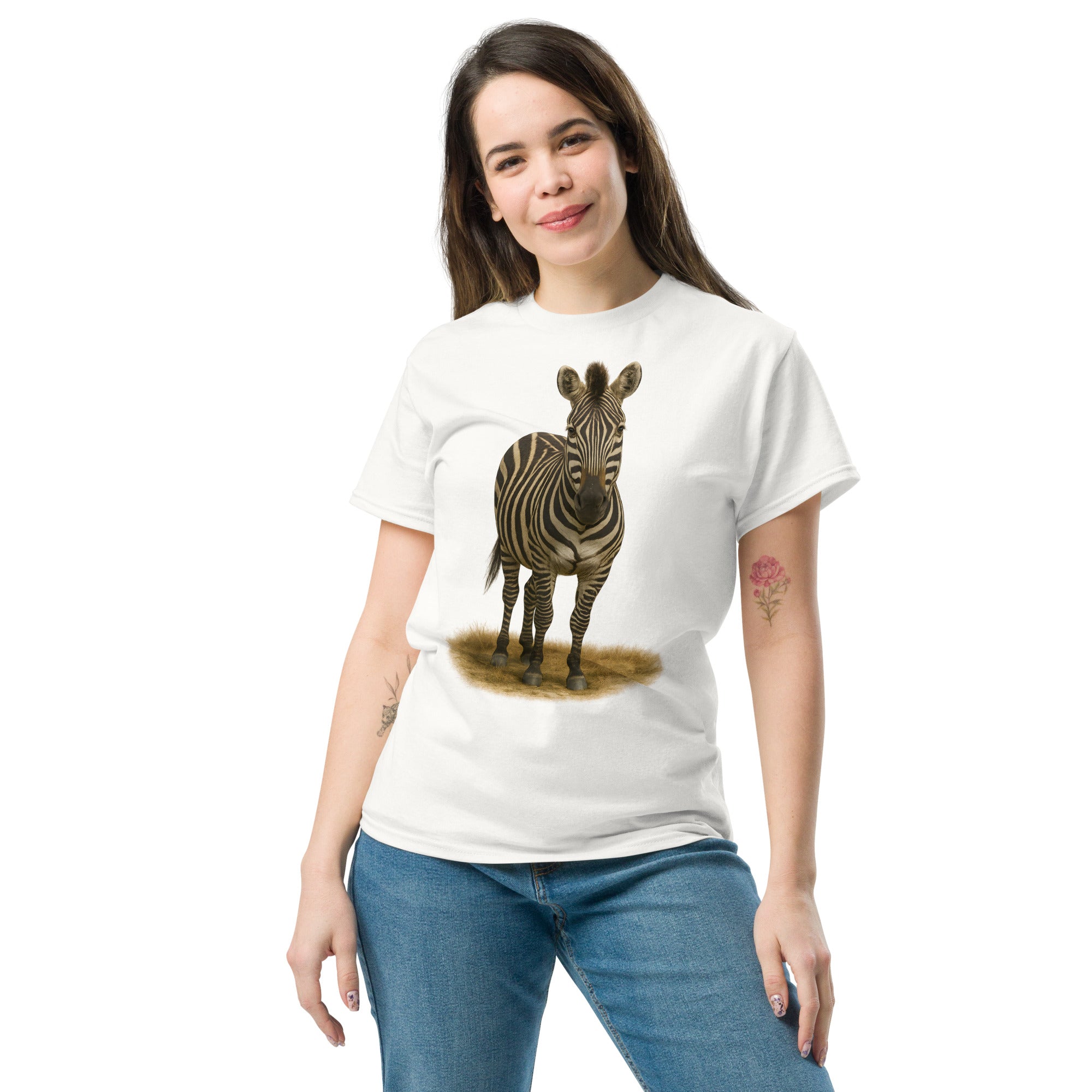 "Premium T-Shirt mit Zebra Grafik – Seitenansicht"