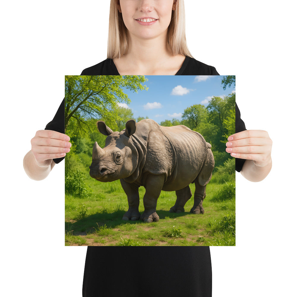 Premium Tierposter mit Panzernashorn auf hellweißem Papier aus Japan
