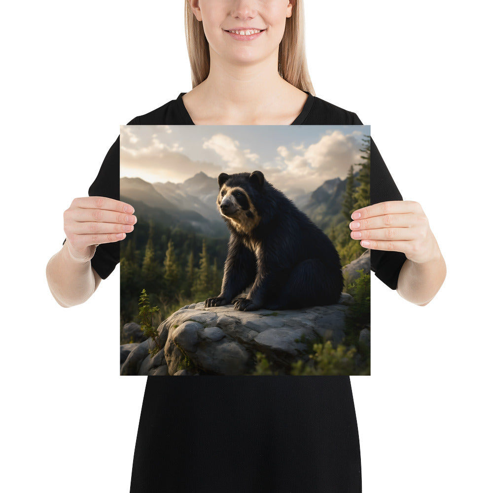 Realistisch gestalteter Brillenbär im künstlerischen Posterformat