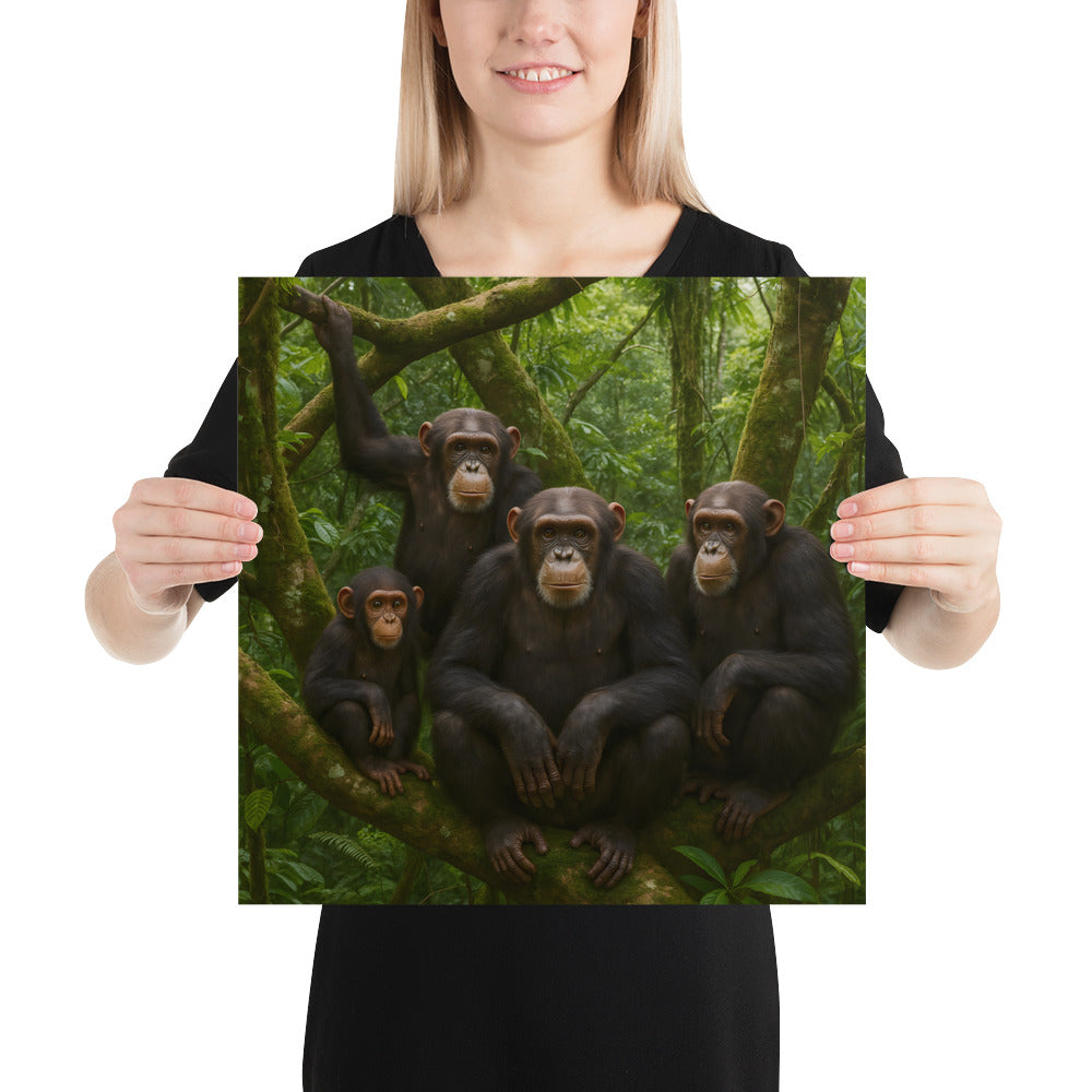 Schimpansen Poster auf weißem Hintergrund – Tiermotiv Kunstdruck auf Premiumpapier