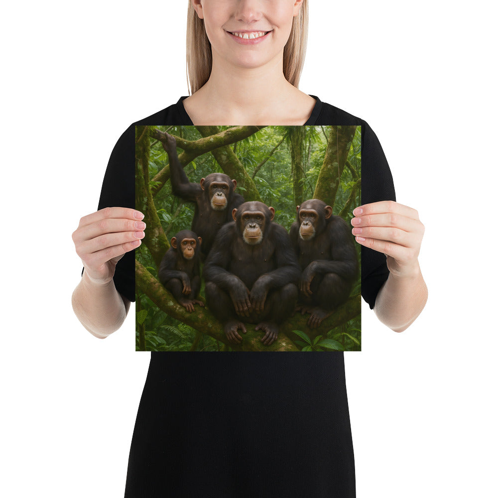 Schimpansen Poster gerahmt an Wohnzimmerwand – moderne Wanddekoration