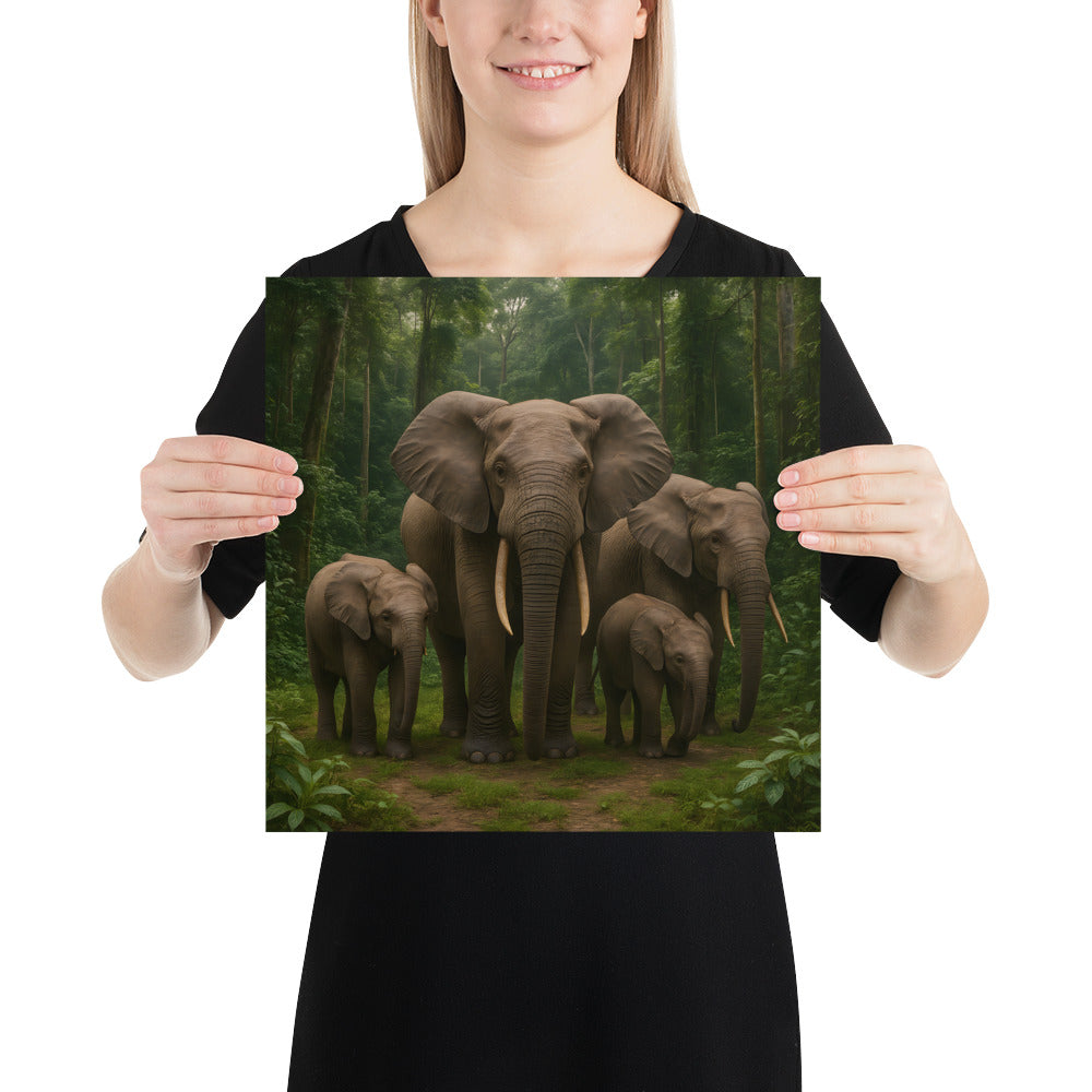 Waldelefant Poster – Kunstdruck eines Elefanten im Wald auf japanischem Premium-Papier