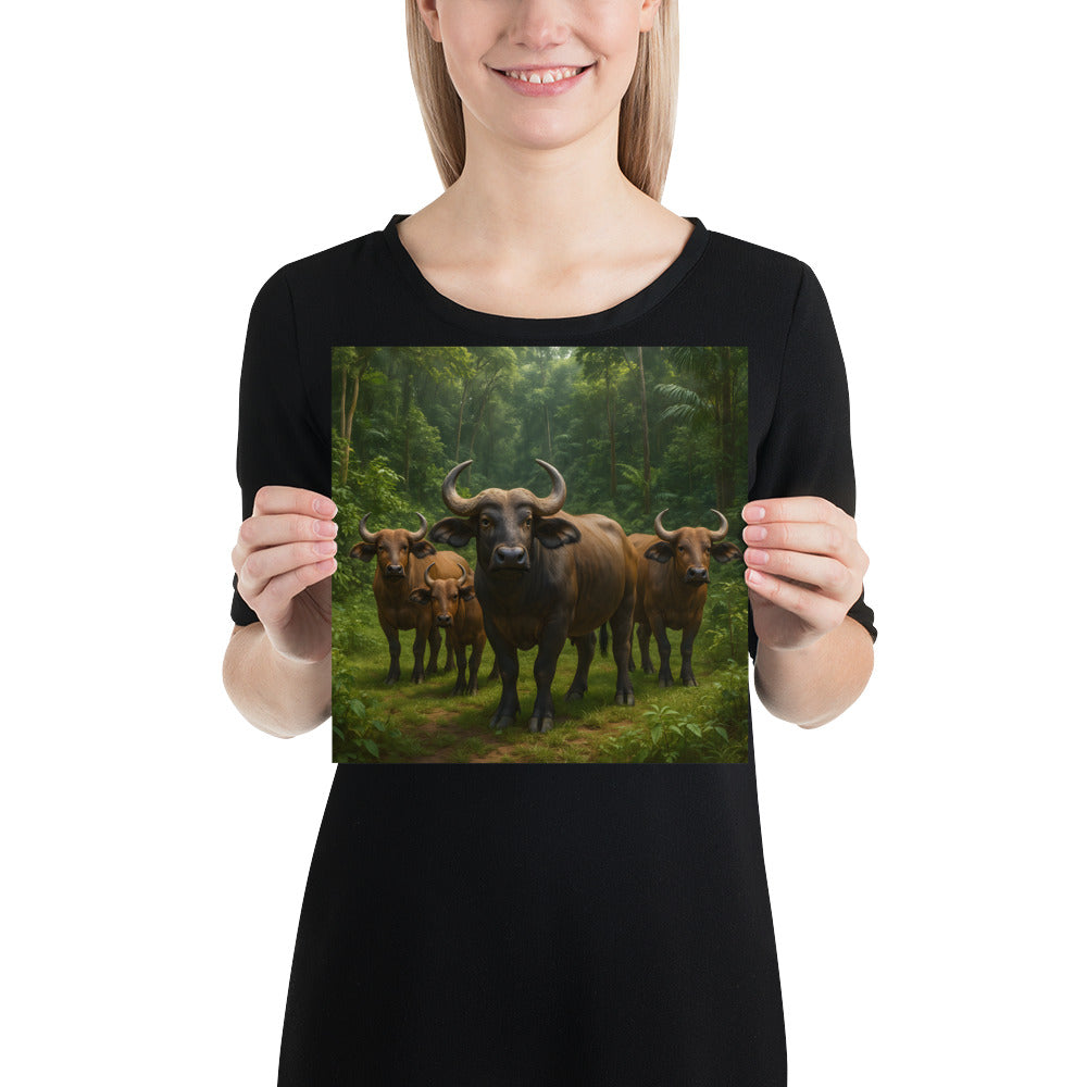 Wanddekoration mit Waldbüffelmotiv – stilvolle Naturkunst im Wohnzimmer