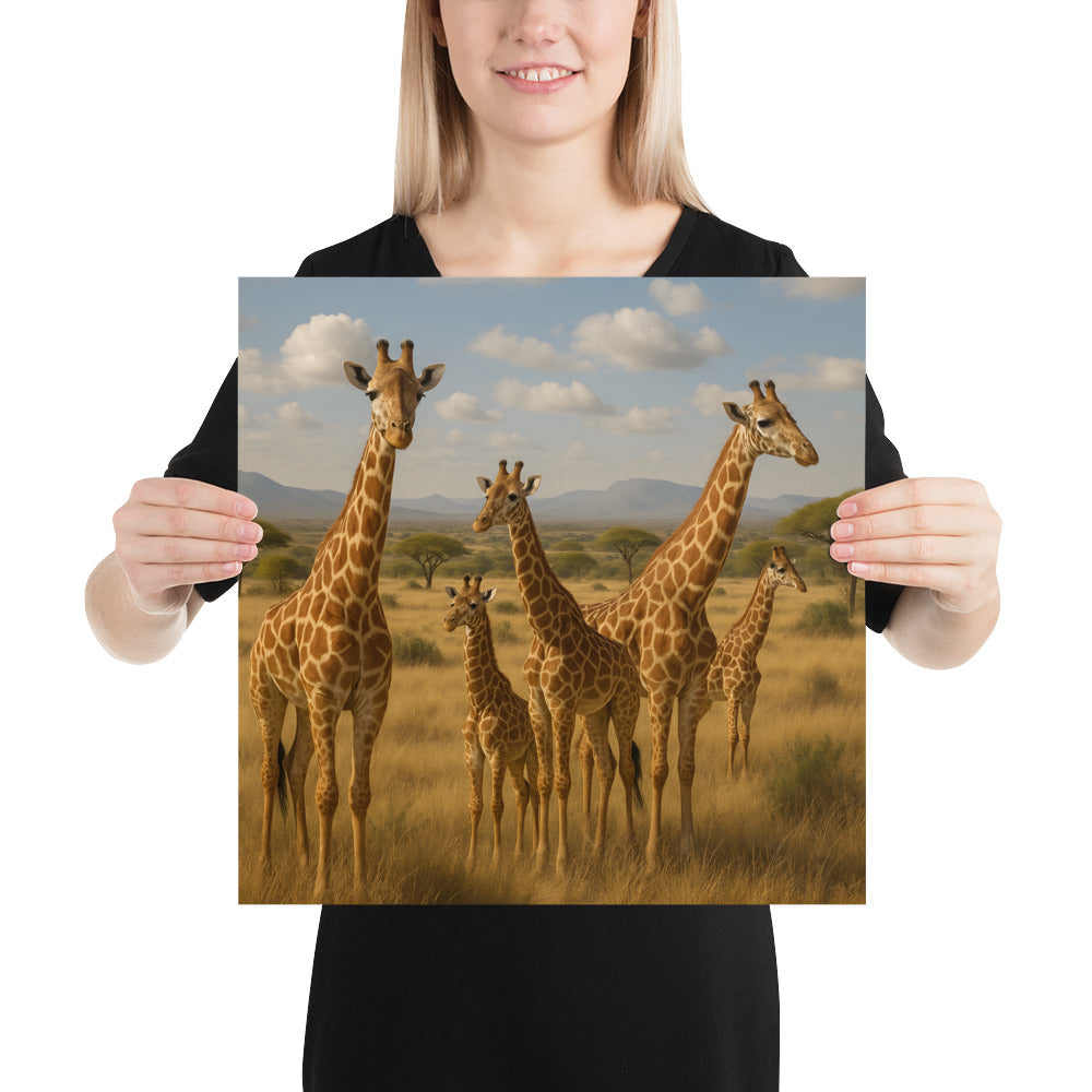 Wandposter mit Giraffenmotiv im Wohnzimmer, Naturdesign