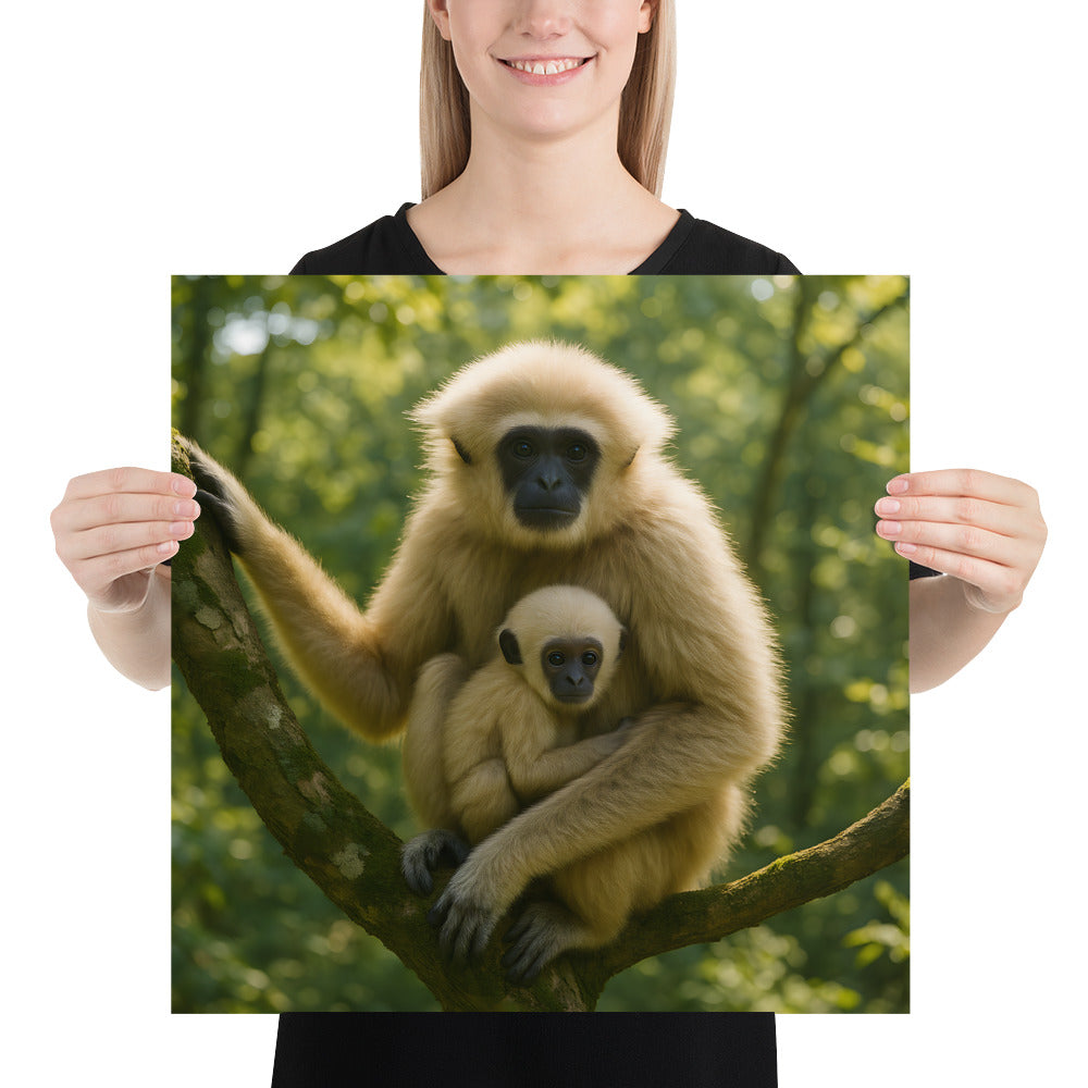 Weißhandgibbon auf Ast – Naturfotografie als Poster