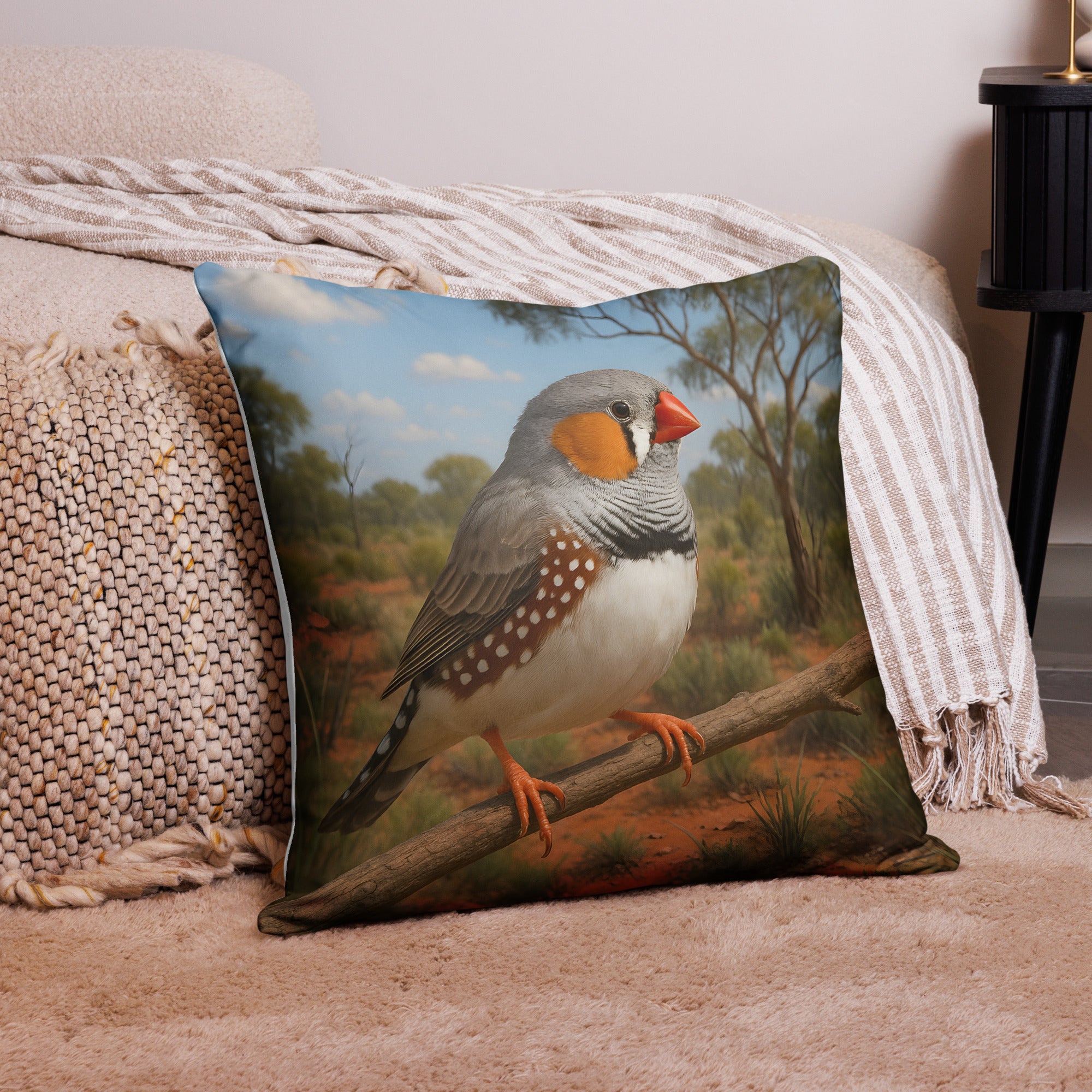 Weicher Polyester-Kissenbezug mit Zebrafink-Illustration