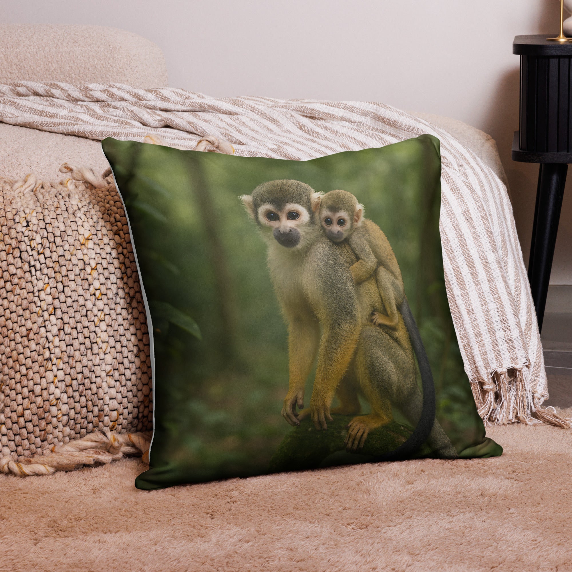 Weicher Polyester Kissenbezug mit Affenmotiv auf Sofa