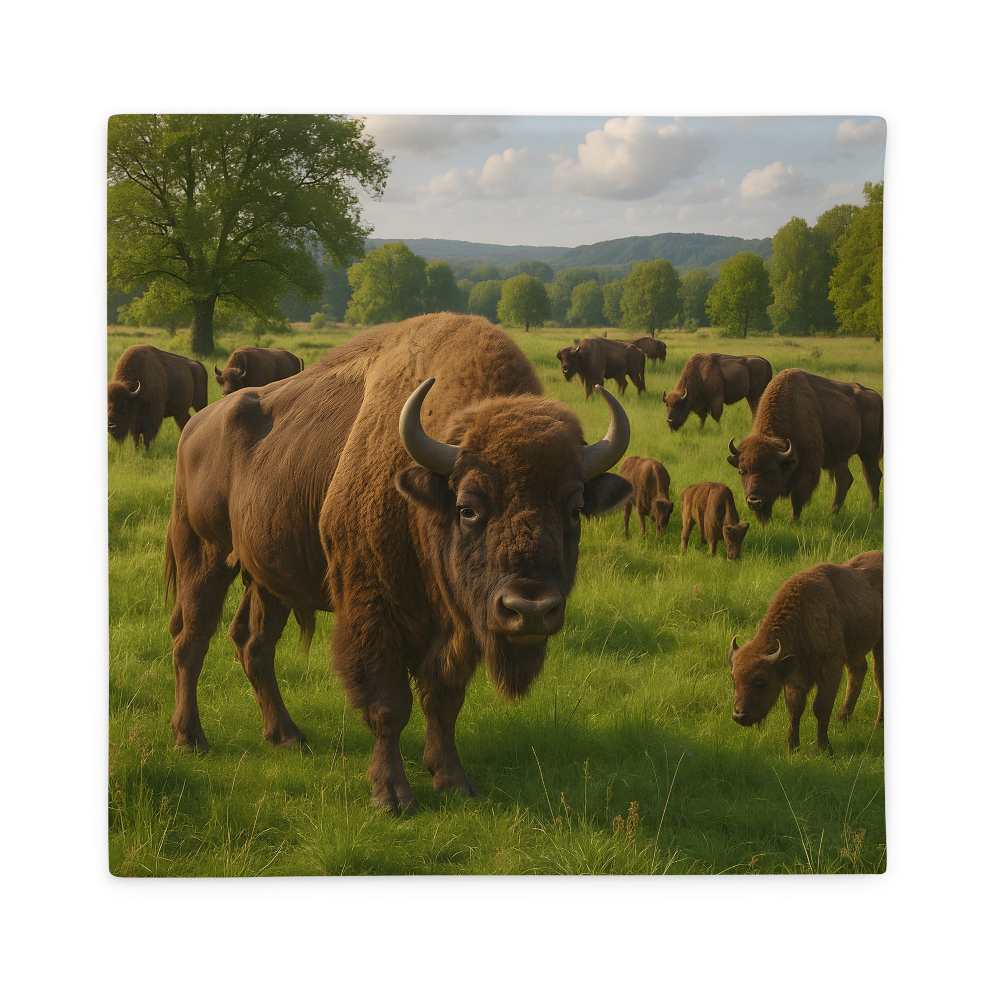 Wisent Kissenbezug aus Polyester mit Naturmotiv – Vorderseite