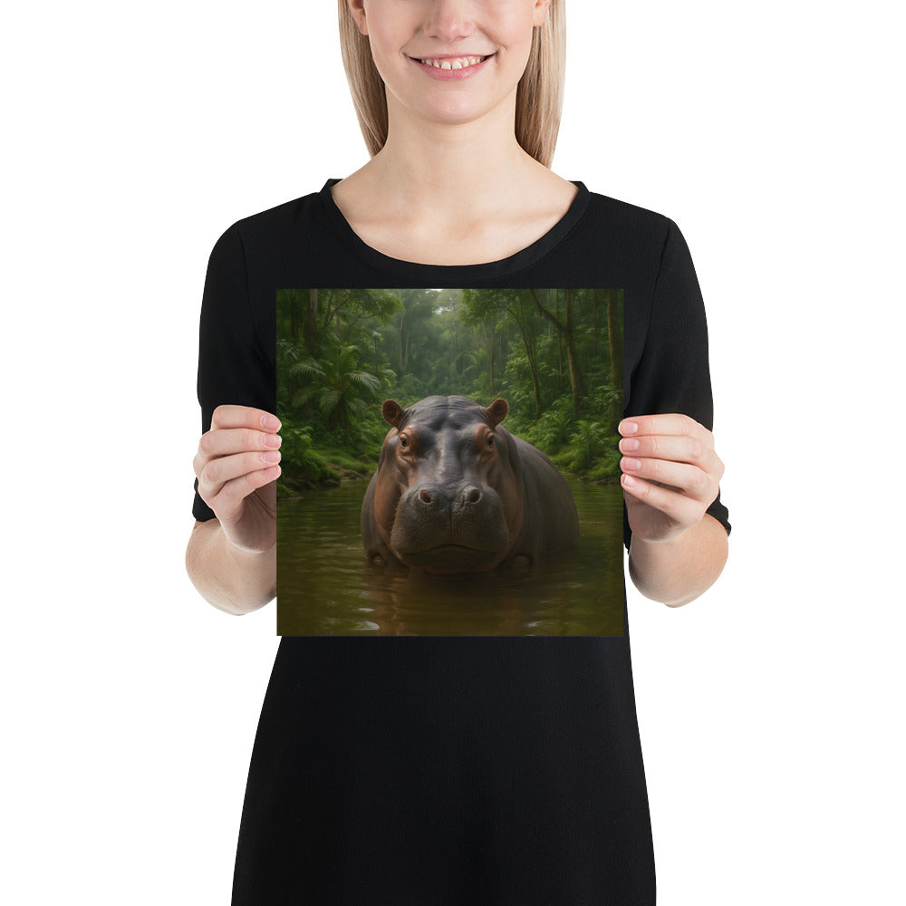 Wohnzimmer-Dekoration mit Flusspferd Poster an der Wand