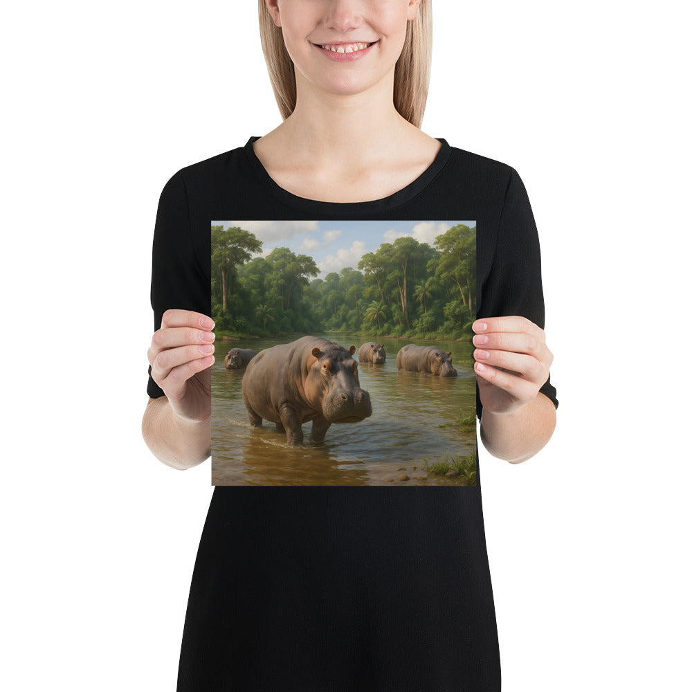 Wohnzimmer mit gerahmtem Flussposter an der Wand