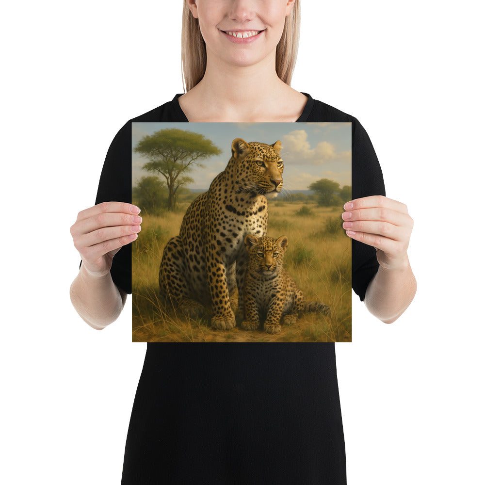 Wohnzimmerdeko mit Leopardenposter im Safari-Stil