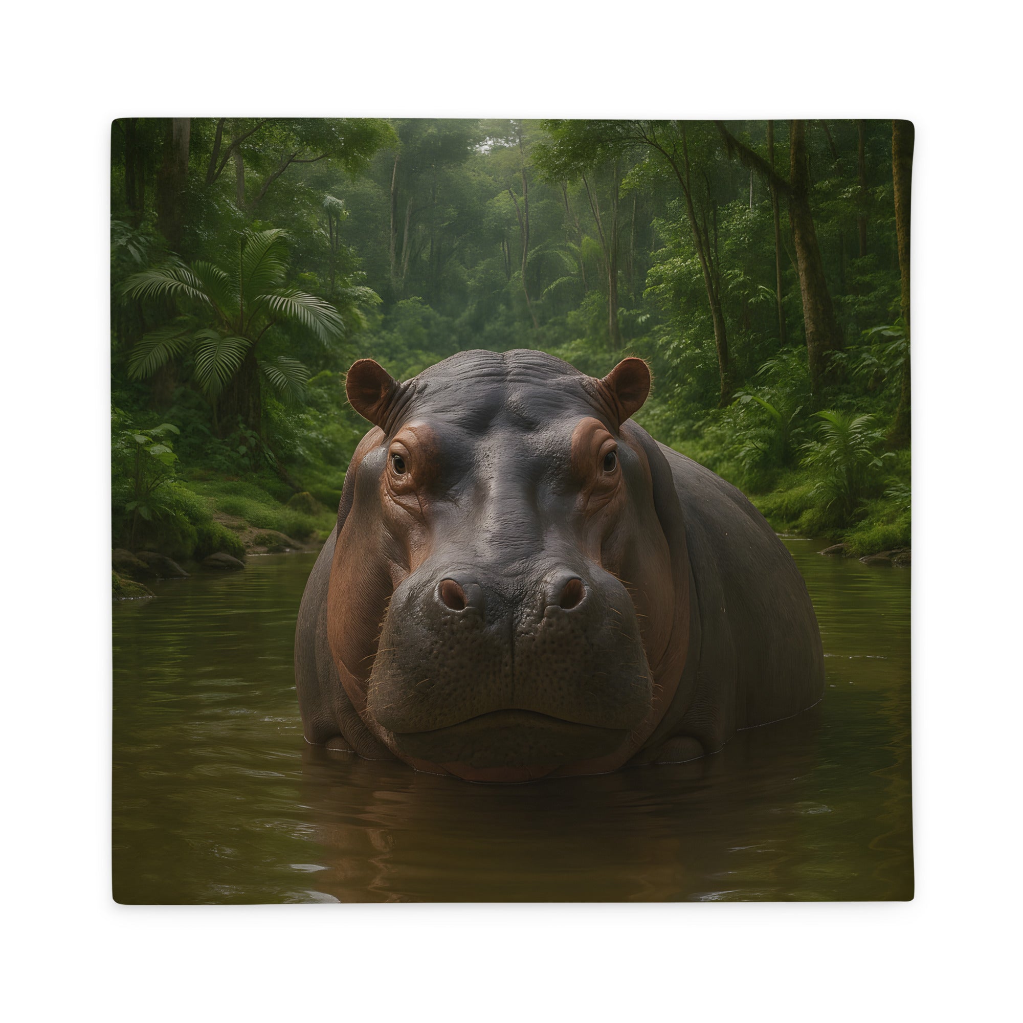 Flusspferd Kissenbezug – Vorderseite mit süßem Hippo-Motiv auf weichem Polyesterstoff