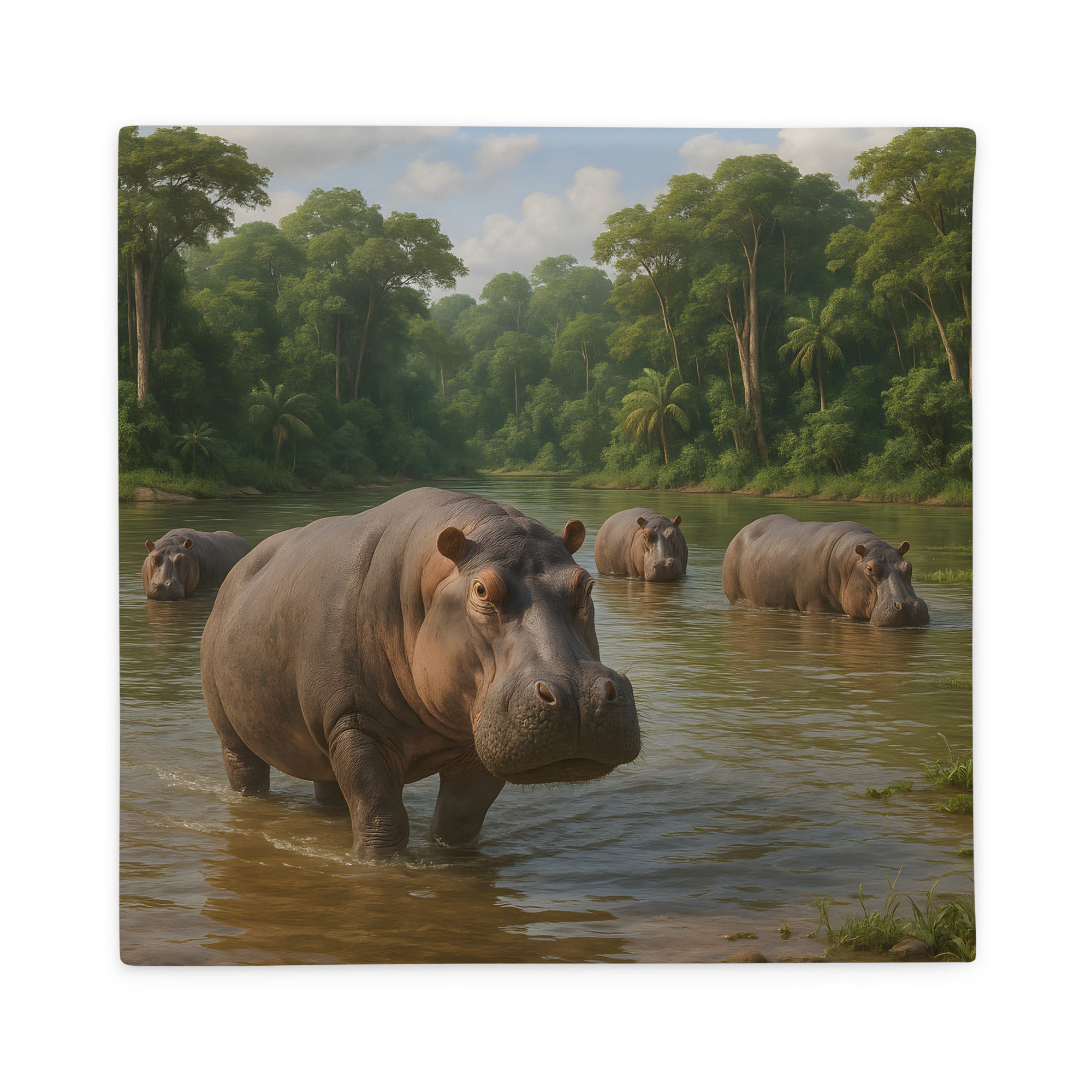 Nahaufnahme des Polyesterstoffs des Flusspferd Kissenbezugs