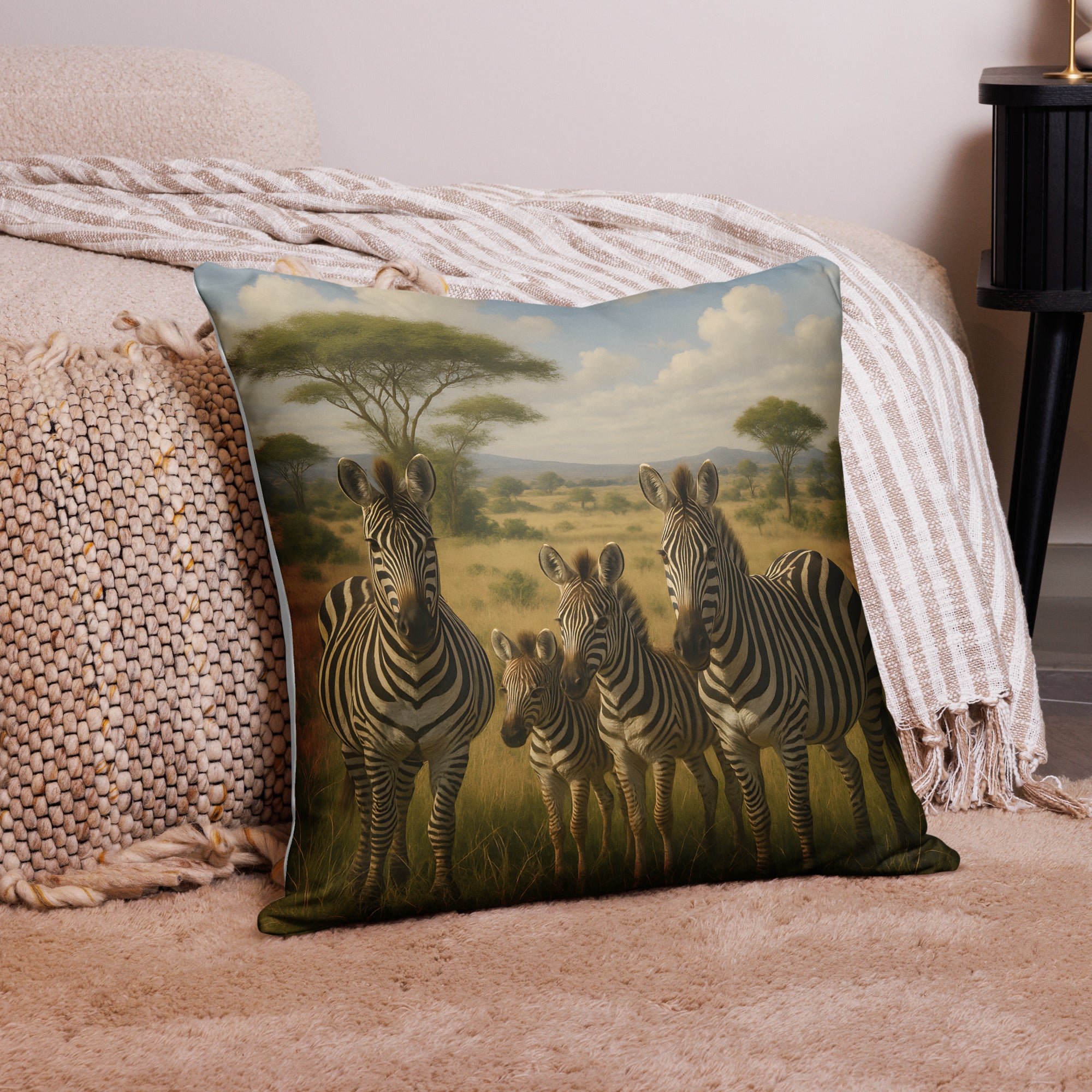 Schwarz-weißer Zebrakissenbezug als Wohnaccessoire im modernen Wohnzimmer